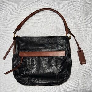 Fossil Black and Tan Leather Shoulder Bag